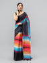 Vasthrlay Multicolor1 Linen Floral | Striped | Check Design Printed Saree With Solid Unstitched Linen Blouse Piece