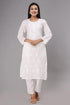 Vasthrlay Women's Chikan Computer Embroidery White Pure Cotton Straight Kurta