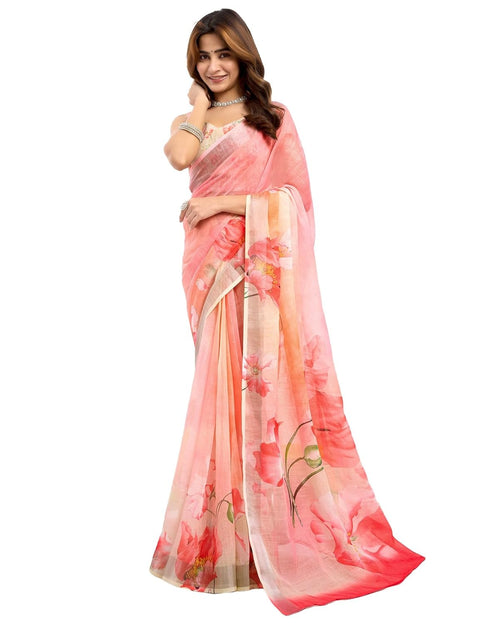 Vasthrlay Unstitched Readymade Traditional Pink Saree