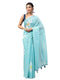 Vasthrlay Light Blue Linen Floral Printed Saree With Solid Unstitched Linen Blouse Piece