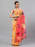 Vasthrlay Yellow Womens Floral Printed Ombre Ready To Wear One Minute Faux Georgette Saree