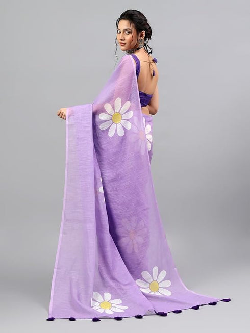 Vasthrlay Purple Womens Ready To Wear One Minute Linen Fabric Saree