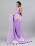 Vasthrlay Purple Linen Floral Printed Saree With Solid Unstitched Linen Blouse Piece