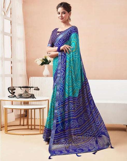 Vasthrlay Bandhani Printed Chiffon Orange Saree