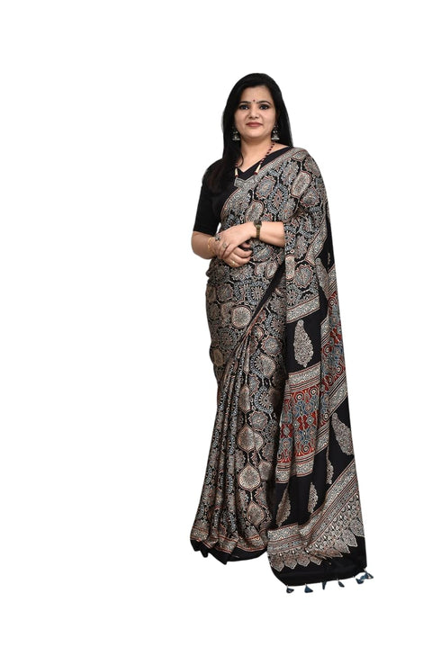Vasthrlay Ajrakh Saree Crepe