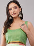 Vasthrlay Light Green Daisy Floral Prints Linen Saree With Zari Border And Unstitched Blouse Piece