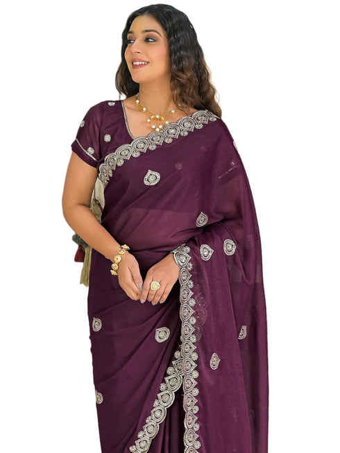 Vasthrlay Georgette Embroidery Unstitched Dusty Pink Saree