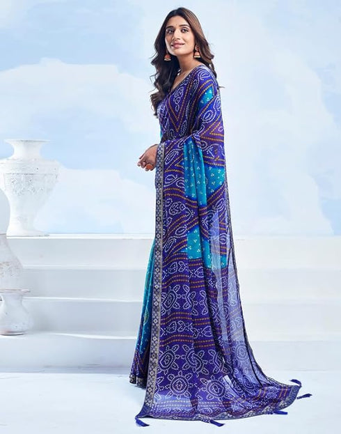 Vasthrlay Bandhani Printed Chiffon Orange Saree