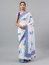 Vasthrlay White1 Floral| Solid| Striped Design Georgette Saree With Unstitched Blouse Piece