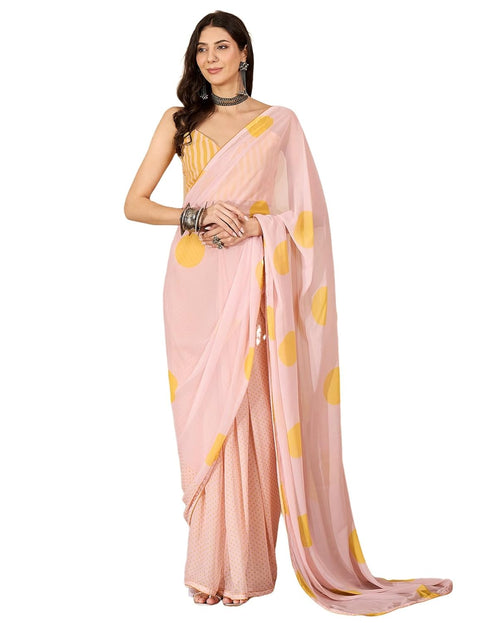 Vasthrlay Georgette Printed Unstitched Pink Saree