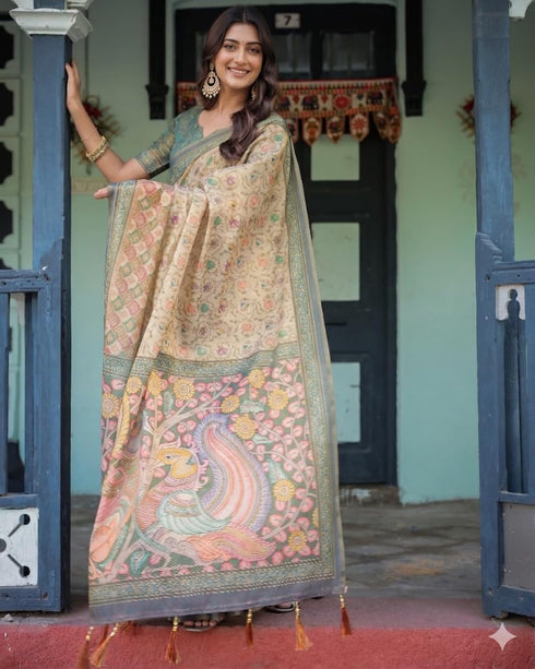 Vasthrlay Printed Handloom Tassels Unstitched