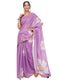 Vasthrlay Purple Daisy Floral Prints Linen Saree With Zari Border And Unstitched Blouse Piece