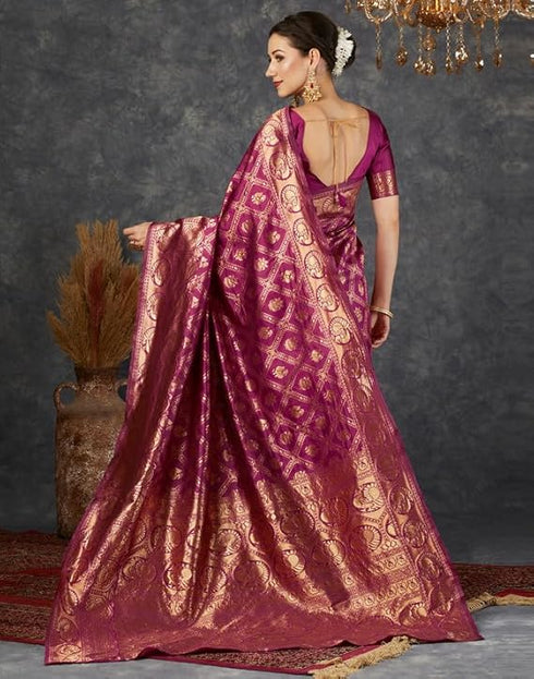 Vasthrlay Womens Jacquard Unstitched Maroon Saree