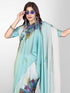 Vasthrlay Printed Kaftan Freehand Light Blue Women's Satin Saree With Unstitched Blouse Piece
