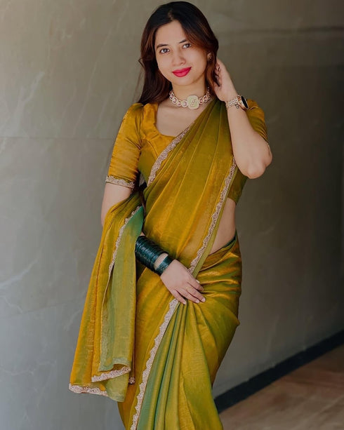 Vasthrlay Boarder Unstitched Chhaavaj Mustard Free Ethnic Wear