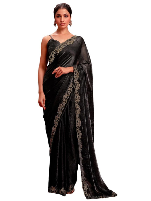 Vasthrlay Shimmer Scalloped Unstitched Maroon Saree