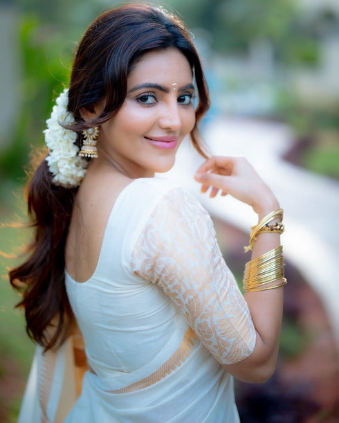 Vasthrlay Kanjivaram Saree Blouse Off White