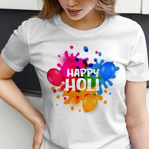 Vasthrlay Happy Holi Printed Holi Couple T-Shirts