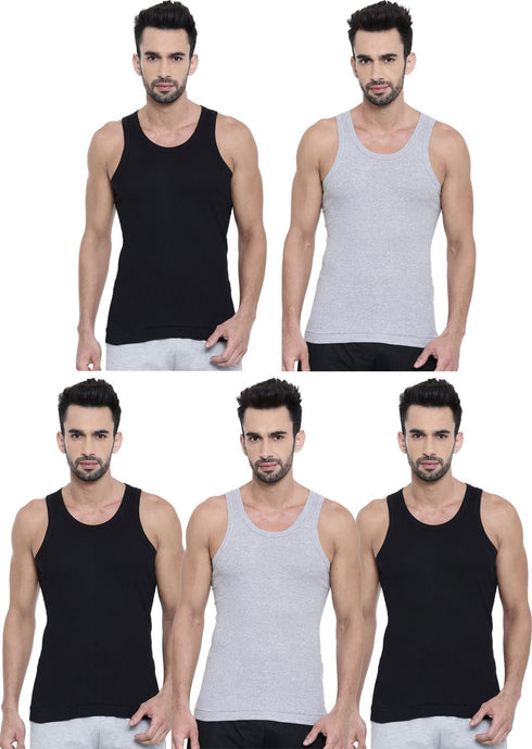 Dixcy Scott Cotton Rib Fabric Multi-Colors Scoop Neck Sleeveless Men's Vests - Pack of 5 (#Victor-Derby-80 CM) (Color May Vary)