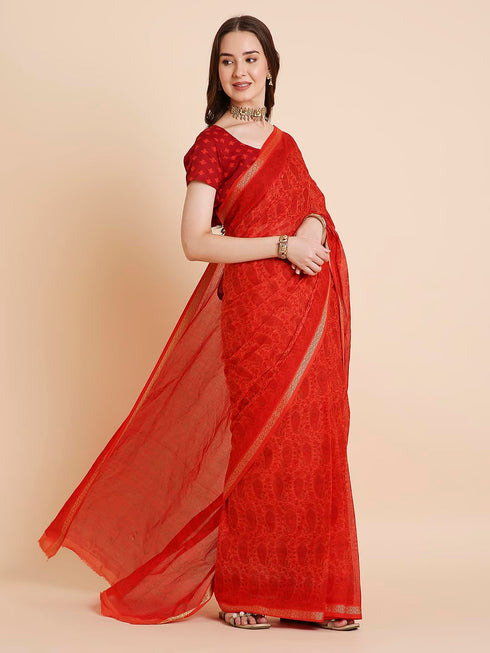 Vasthrlay Cotton Printed Mulmul Blue Saree