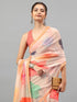 Vasthrlay Cream Faux Georgette Botanical Floral Printed Saree With Unstitched Blouse