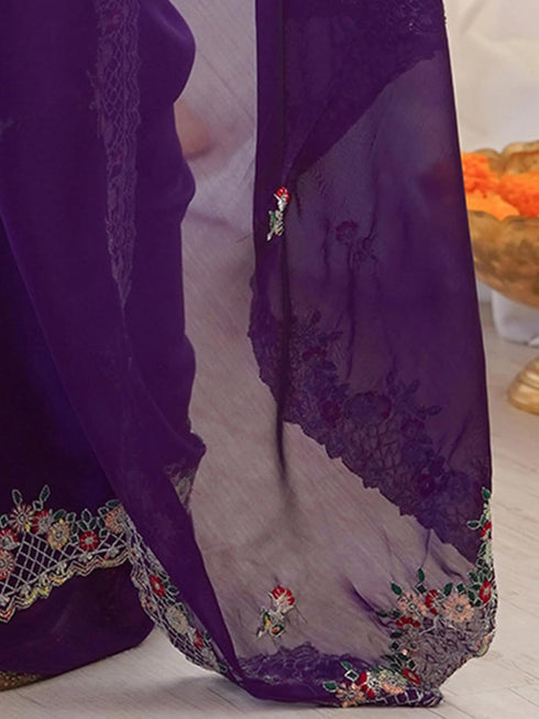 Vasthrlay Sequins Embroidery Green Saree