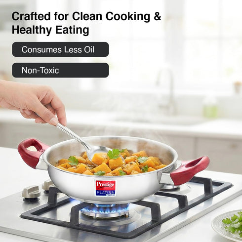 Prestige Platina Popular Stainless Steel Kadhai with Glass Lid