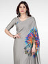 Vasthrlay Printed Kaftan Freehand Grey Women's Satin Saree With Unstitched Blouse Piece