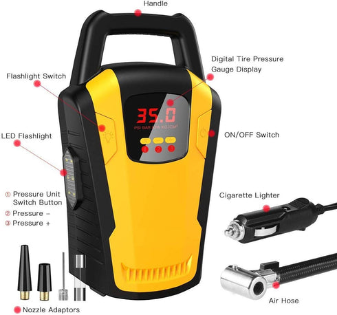 Style Make StyleMake Portable Car Air Compressor Tyre Inflator 12V DC Car Pump with Auto Cut Off Digital Pressure Gauge Bright and inbuilt LED Light