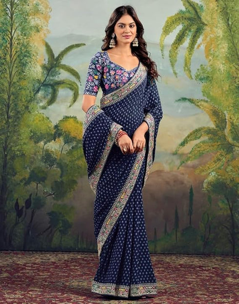 Vasthrlay Georgette Embroidery Unstitched Green Saree