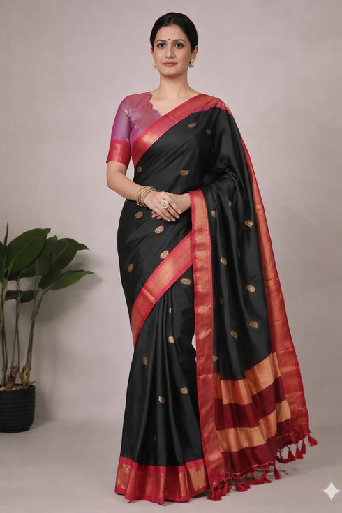 Vasthrlay Traditional Matching Unstitched Orangeblack