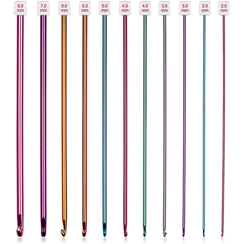 11 Pcs Long Crochet Hooks Set 2.0-8mm Aluminum Needles for Beginners