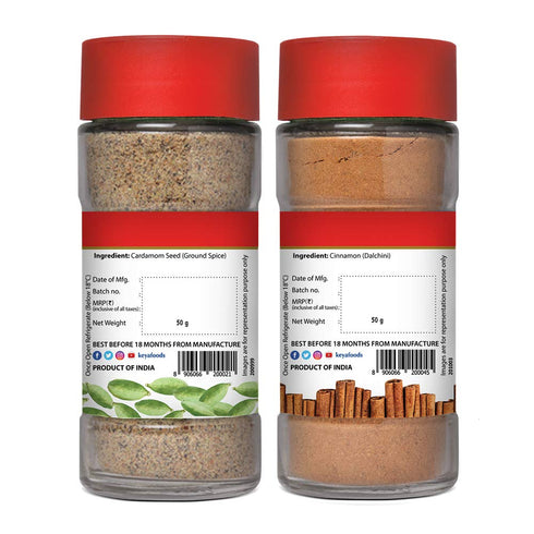 Keyafoods Keya Cardamom Seed Powder Elaichi Powder 50g Cinnamon Powder Dalchini Powder 100 Pure & Natural Packed with Zero Preservatives or Additives Indian Spices Aroma & Flavour 45g Pack 2