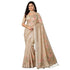 Vasthrlay Cotton Linen Saree With Floral Print Soft Lightweight Ethnic Cream Saree With Unstitched Blouse Piece