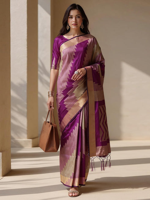 Vasthrlay Magenta Geometric Unstitched Ai Ethnic Wear