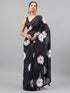 Vasthrlay Black Georgette Floral Printed Saree With Solid Unstitched Georgette Blouse Piece