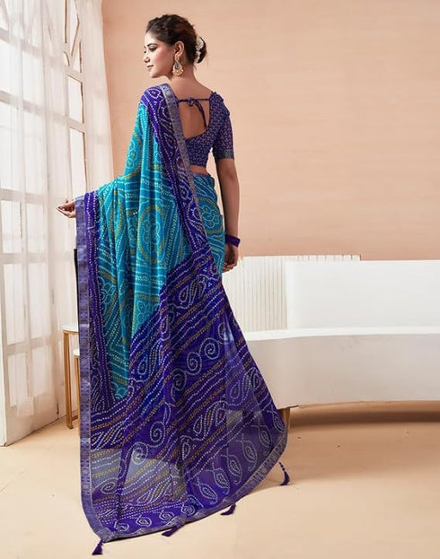 Vasthrlay Bandhani Printed Chiffon Orange Saree