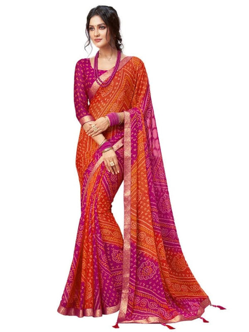 Vasthrlay Bandhani Printed Chiffon Orange Saree