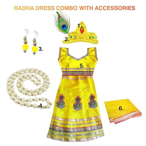 Krishna and Radha Dress For Kids With Accessories Mukut