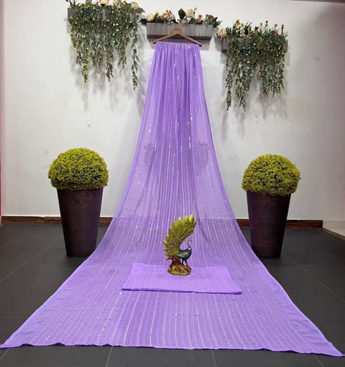 Vasthrlay Lavender Georgette Sequins Saree