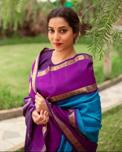 Vasthrlay Blue Banarasi Saree