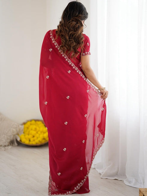 Vasthrlay Wine Georgette Saree