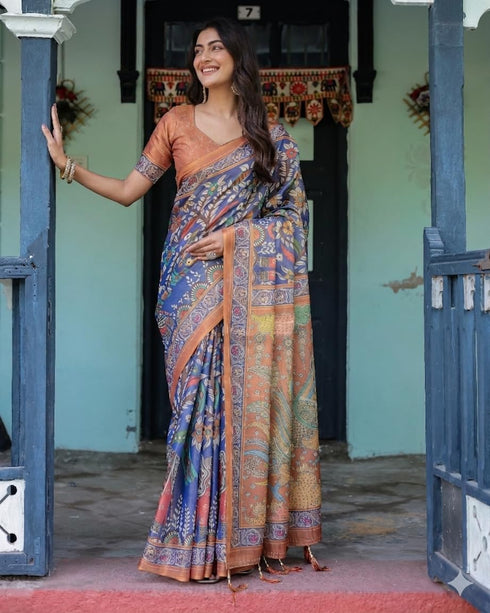 Vasthrlay Printed Handloom Contrast Unstitched