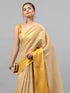 Vasthrlay Gold Floral And Solid Design Polyester Saree With Unstitched Blouse Piece