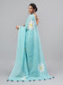 Vasthrlay Light Blue Linen Floral Printed Saree With Solid Unstitched Linen Blouse Piece