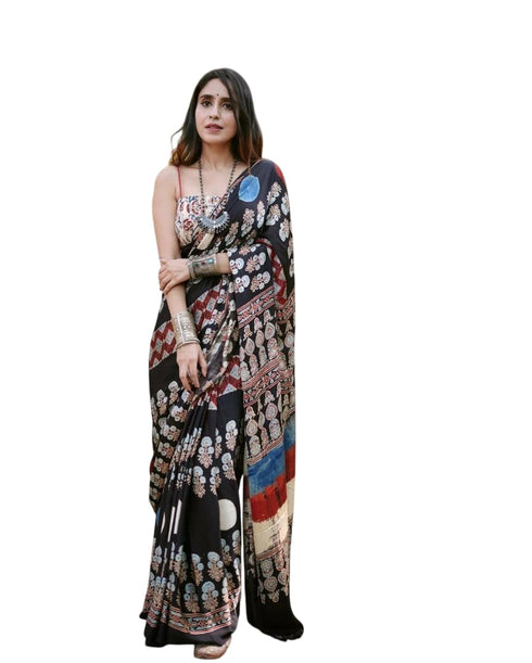 Vasthrlay Ajrakh Saree Crepe