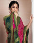 Vasthrlay Chiffon Bandhani Rani Pink & Dark Green Saree With Unstitched Blouse Piece