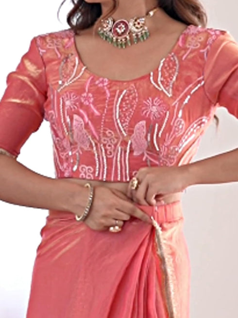 Vasthrlay Chanderi Printed Coffee Saree