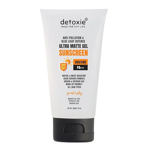 Detoxie | Ultra Matte Sunscreen Gel | Matte Finish| Dry Tint Spf 50 Pa+++