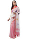Vasthrlay White Women'S Blue And White Chevron Printed Linen Saree